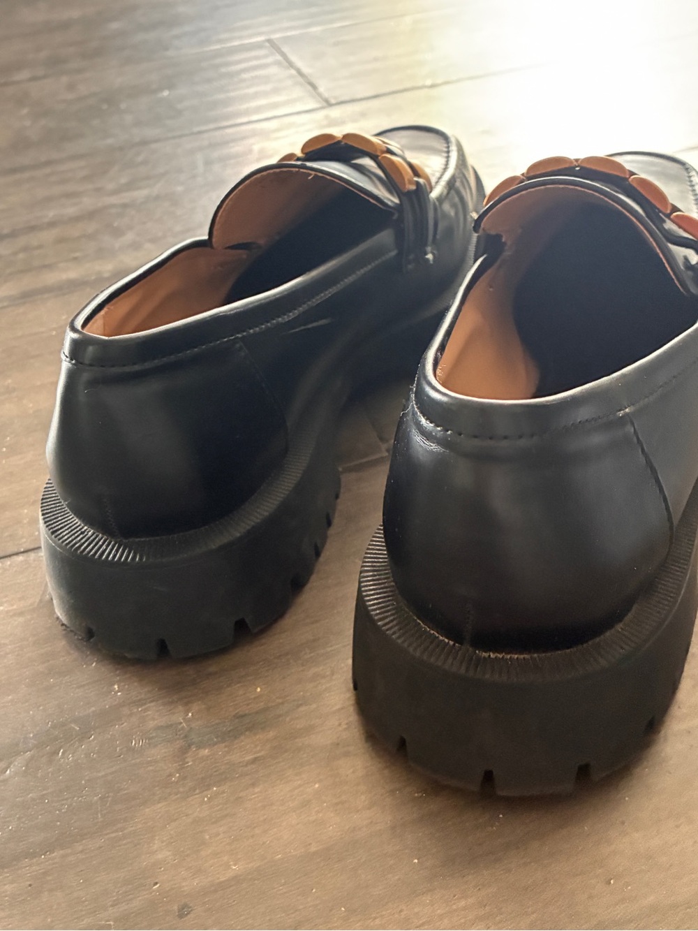 Zara Black and Gold Embellished Chunky Lug Sole Loafers - Size EU 40 (US Size 9) - Picture 5 of 11